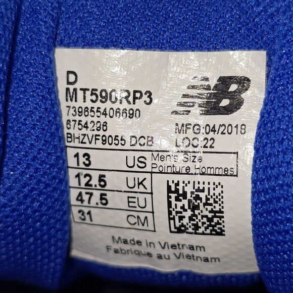 New Balance 590 v3 Men's Size 13 D Blue Trail Running Shoes (MT590RP3) - Picture 8 of 9